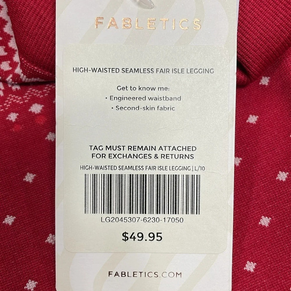 NWT Fabletics High Waisted Seamless Fair Isle Legging Red White L - Picture 11 of 16